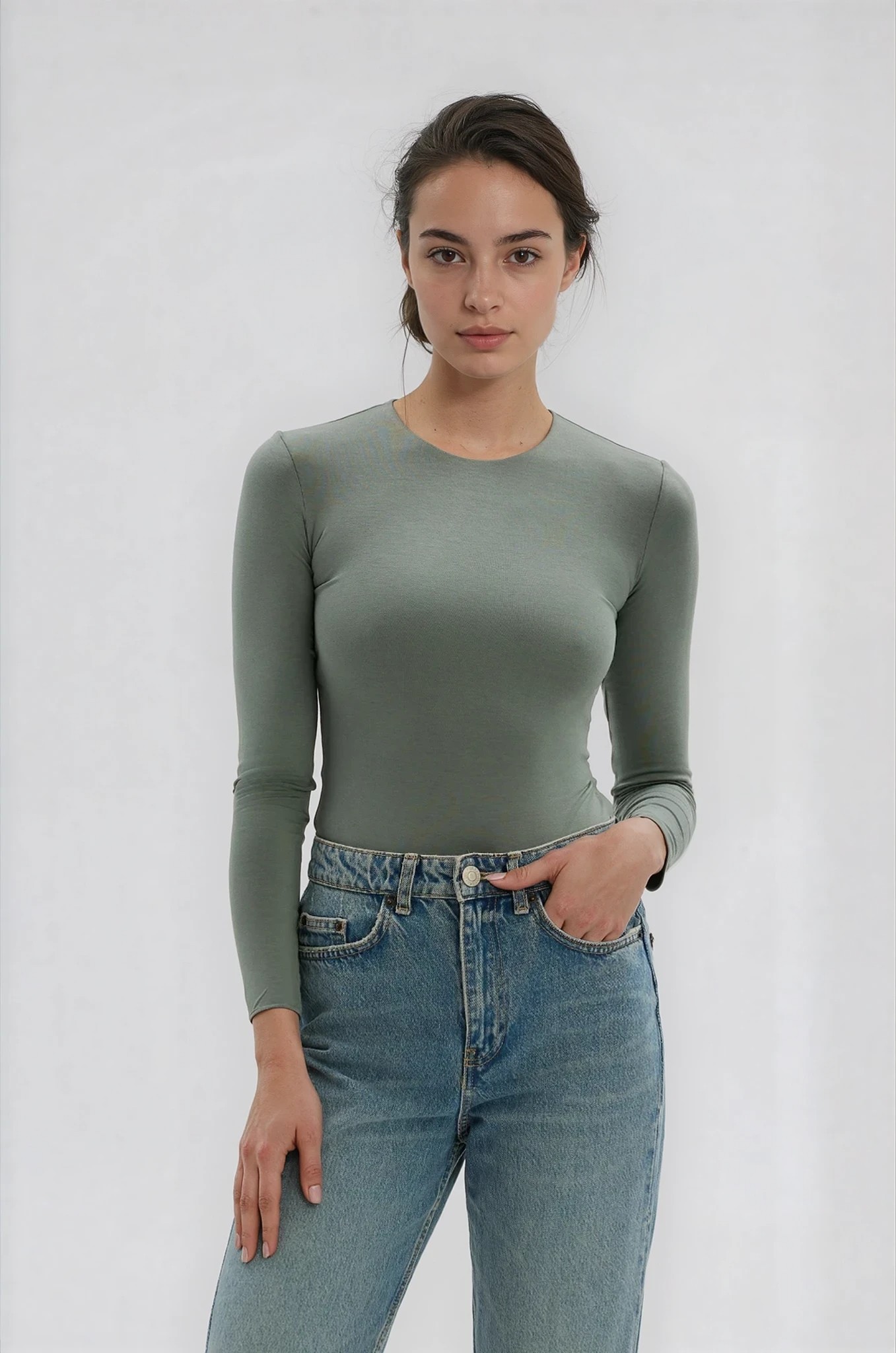 Body z prostym dekoltem khaki