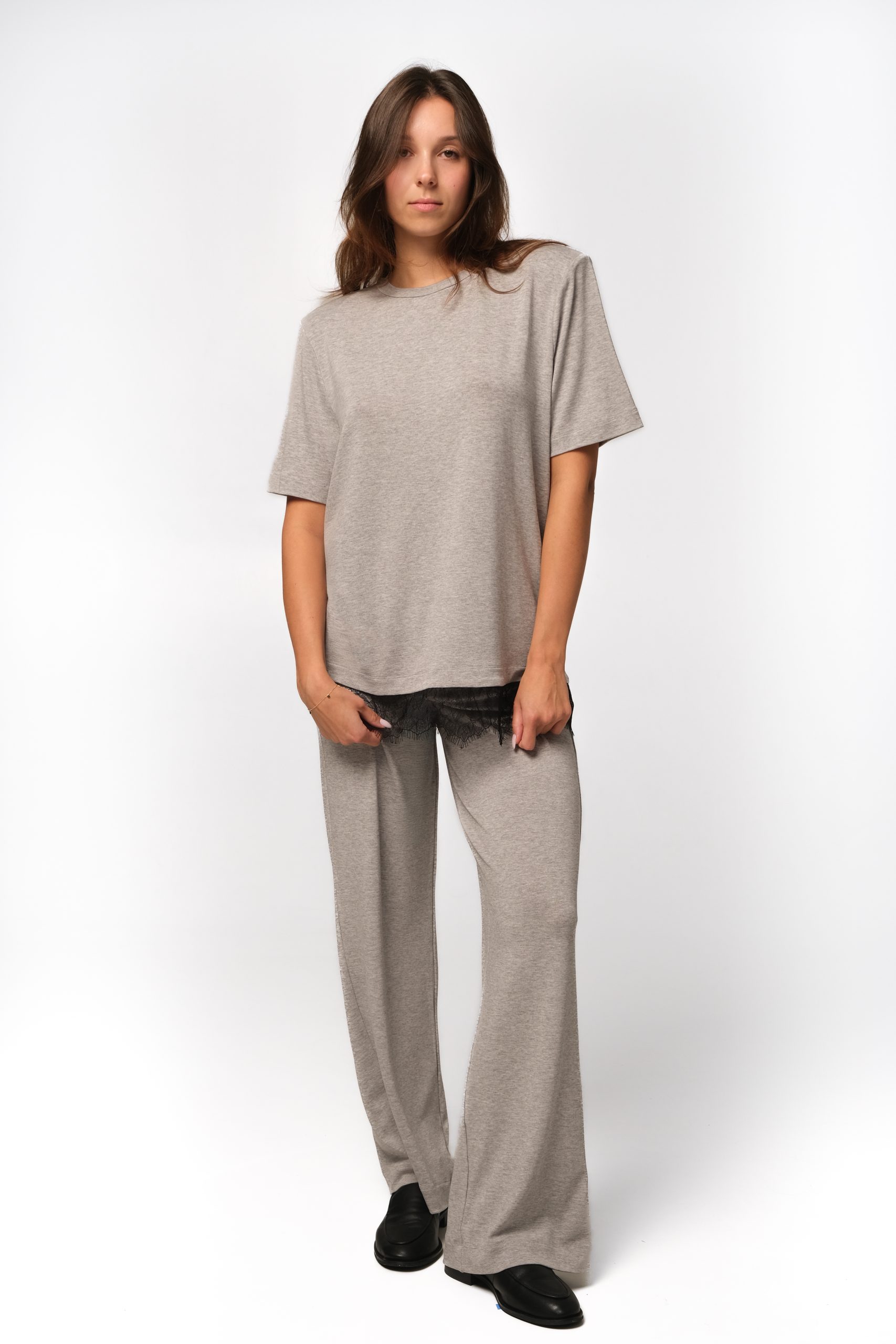 Spodnie z szeroką nogawką ze sznurkiem szare