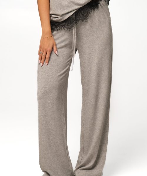 Spodnie z szeroką nogawką ze sznurkiem szare