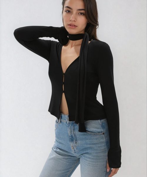 Szal dzianinowy czarny