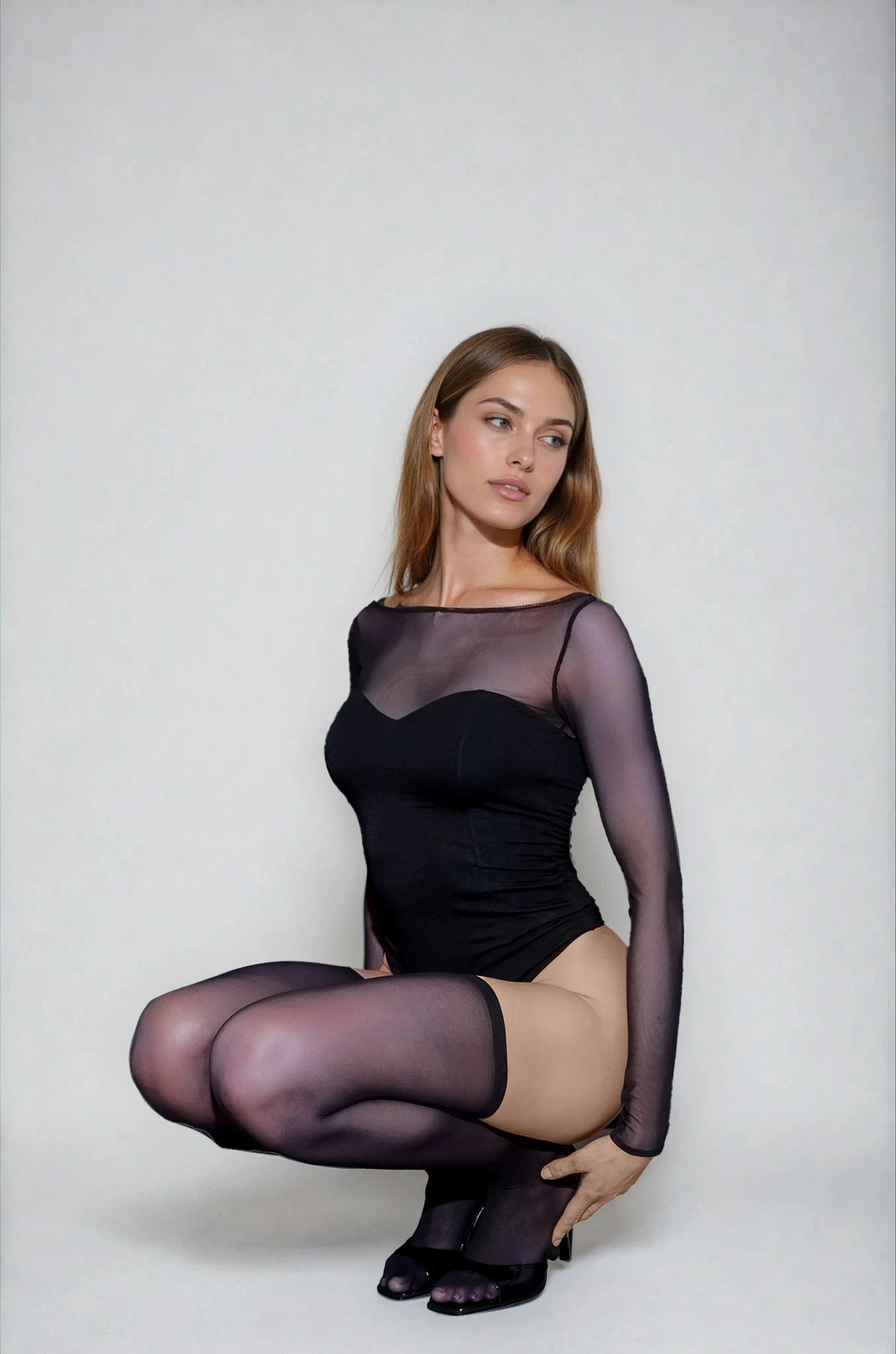 Body bardot z siateczką czarne