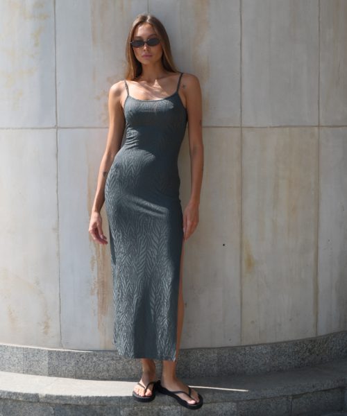 Sukienka maxi żakardowa washed green