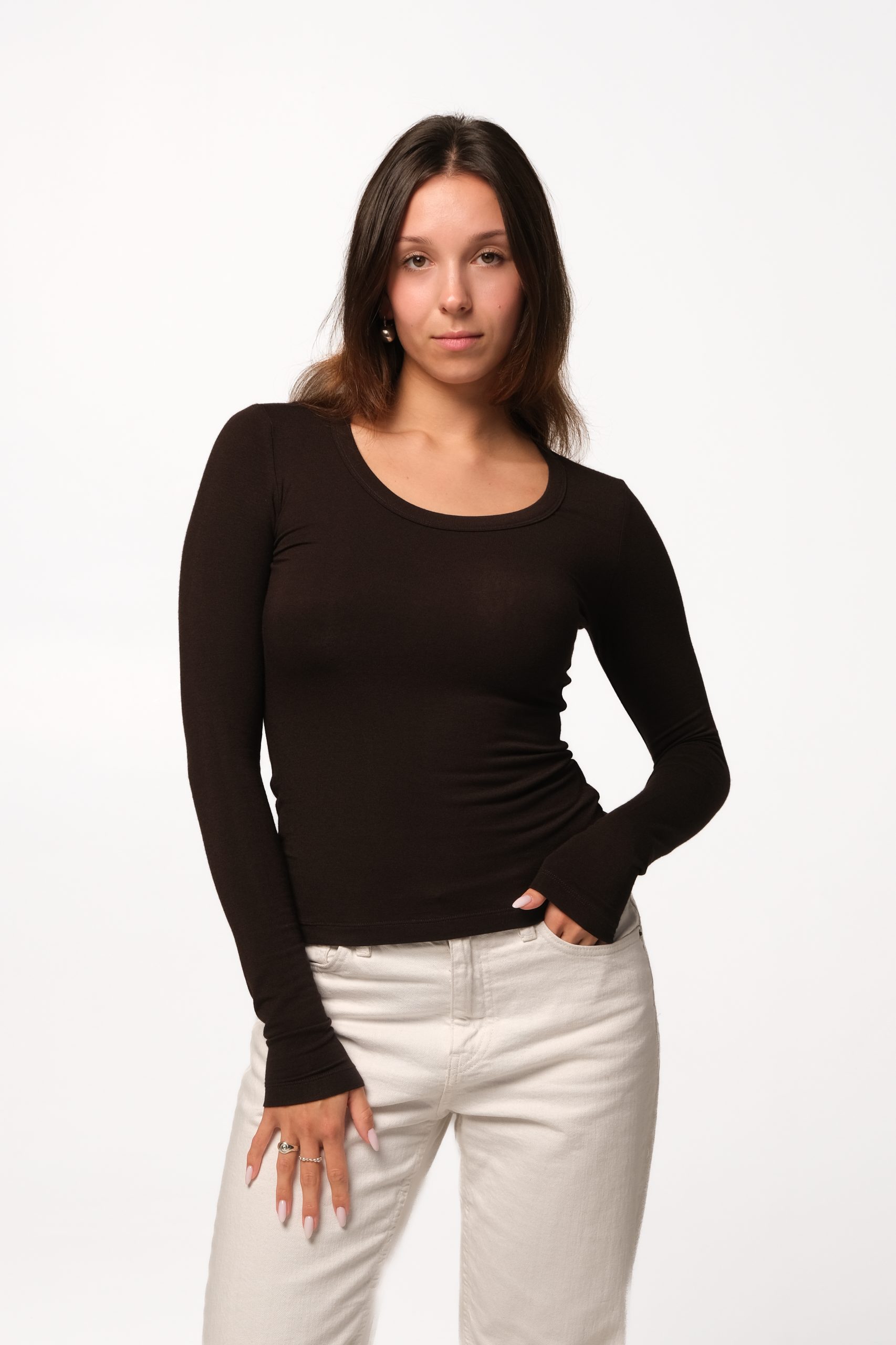 Longsleeve z dodatkiem kaszmiru classic dark brown