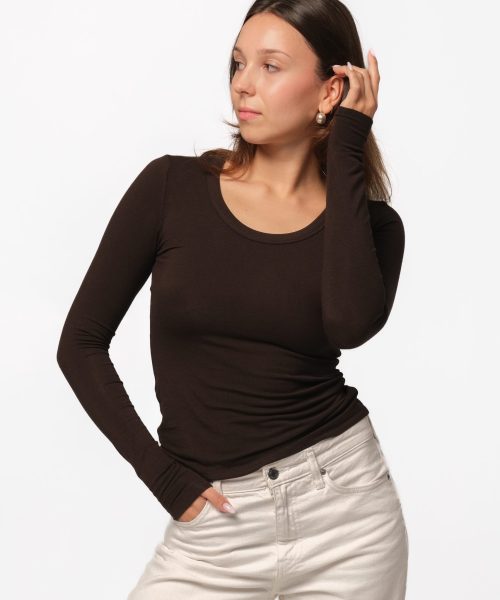 Longsleeve z dodatkiem kaszmiru classic dark brown