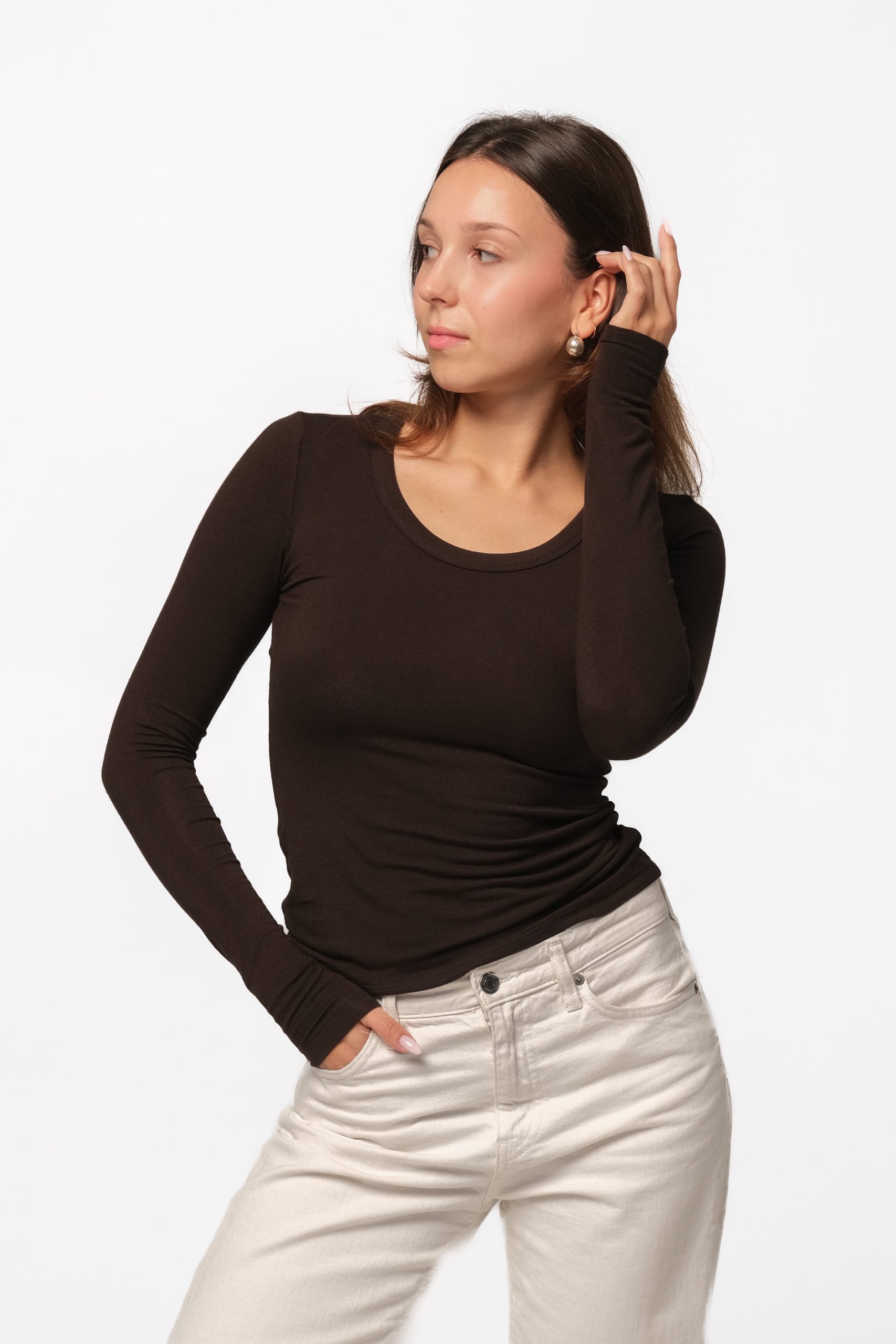 Longsleeve z dodatkiem kaszmiru classic dark brown