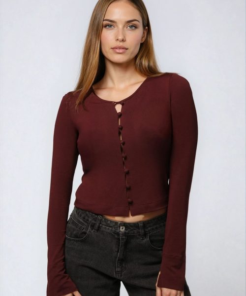 Sweterek pod szyje rozpinany wine