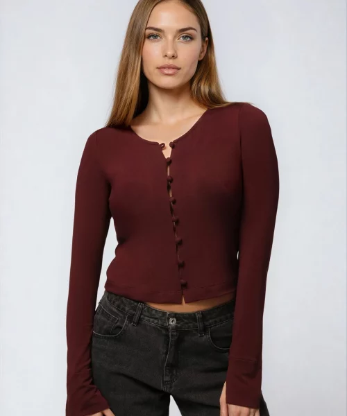 Sweterek pod szyje rozpinany wine