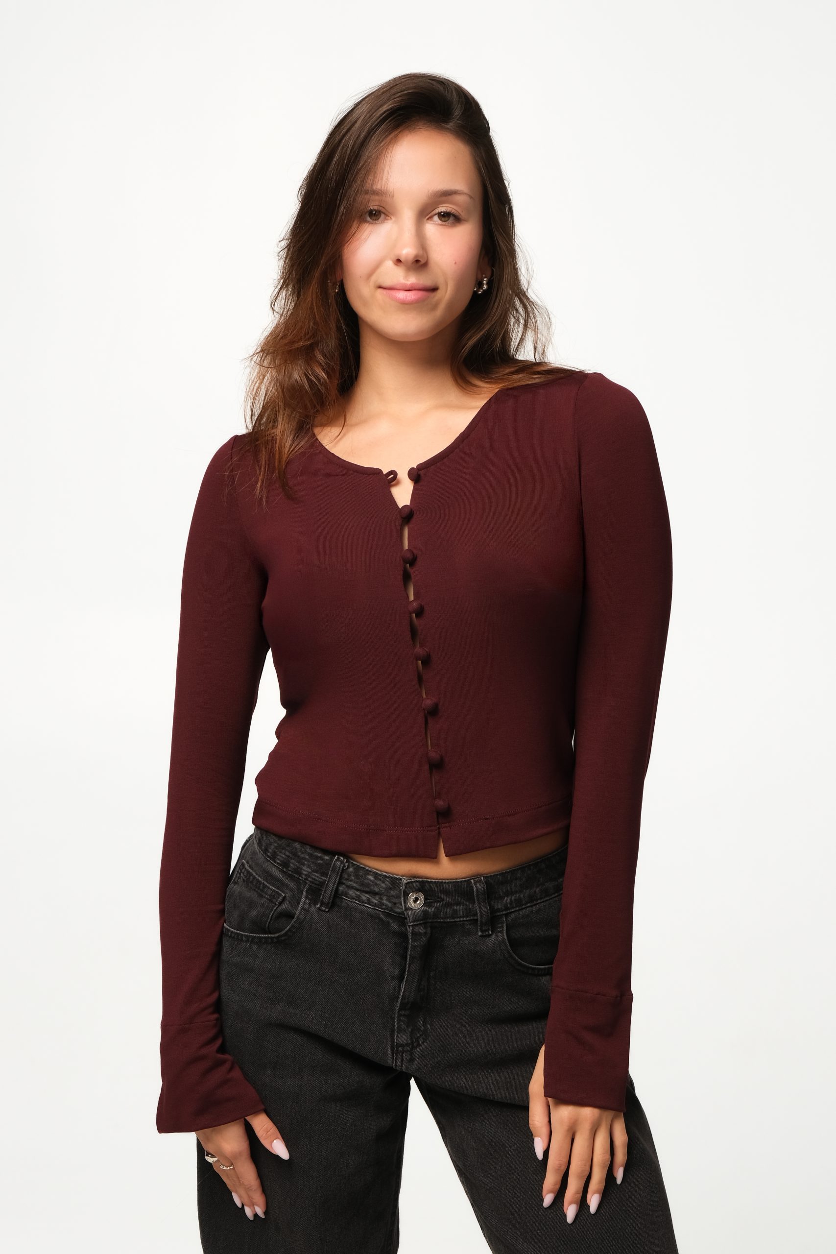 Sweterek pod szyje rozpinany wine