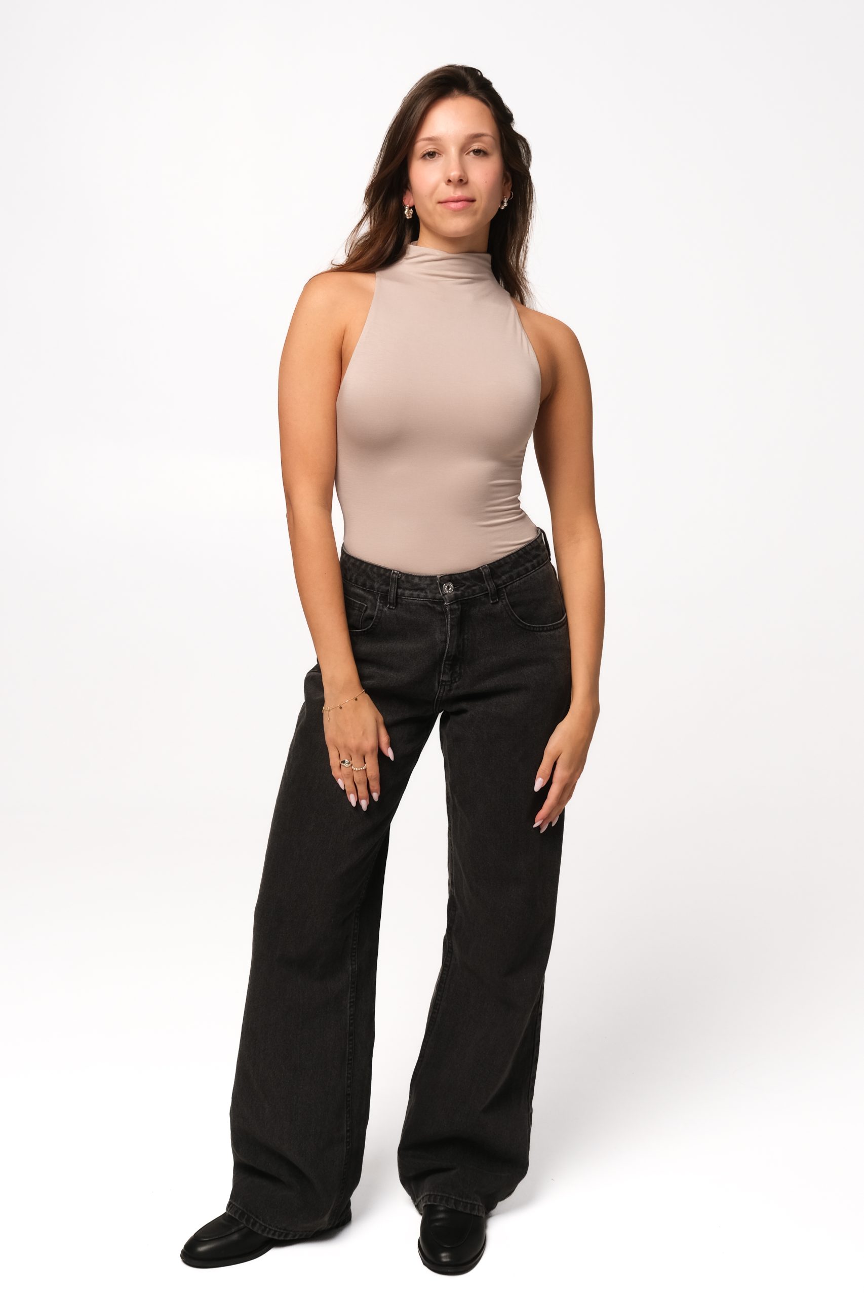 Body z mini golfem bez rękawów taupe