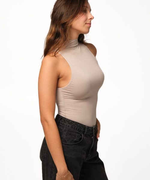 Body z mini golfem bez rękawów taupe