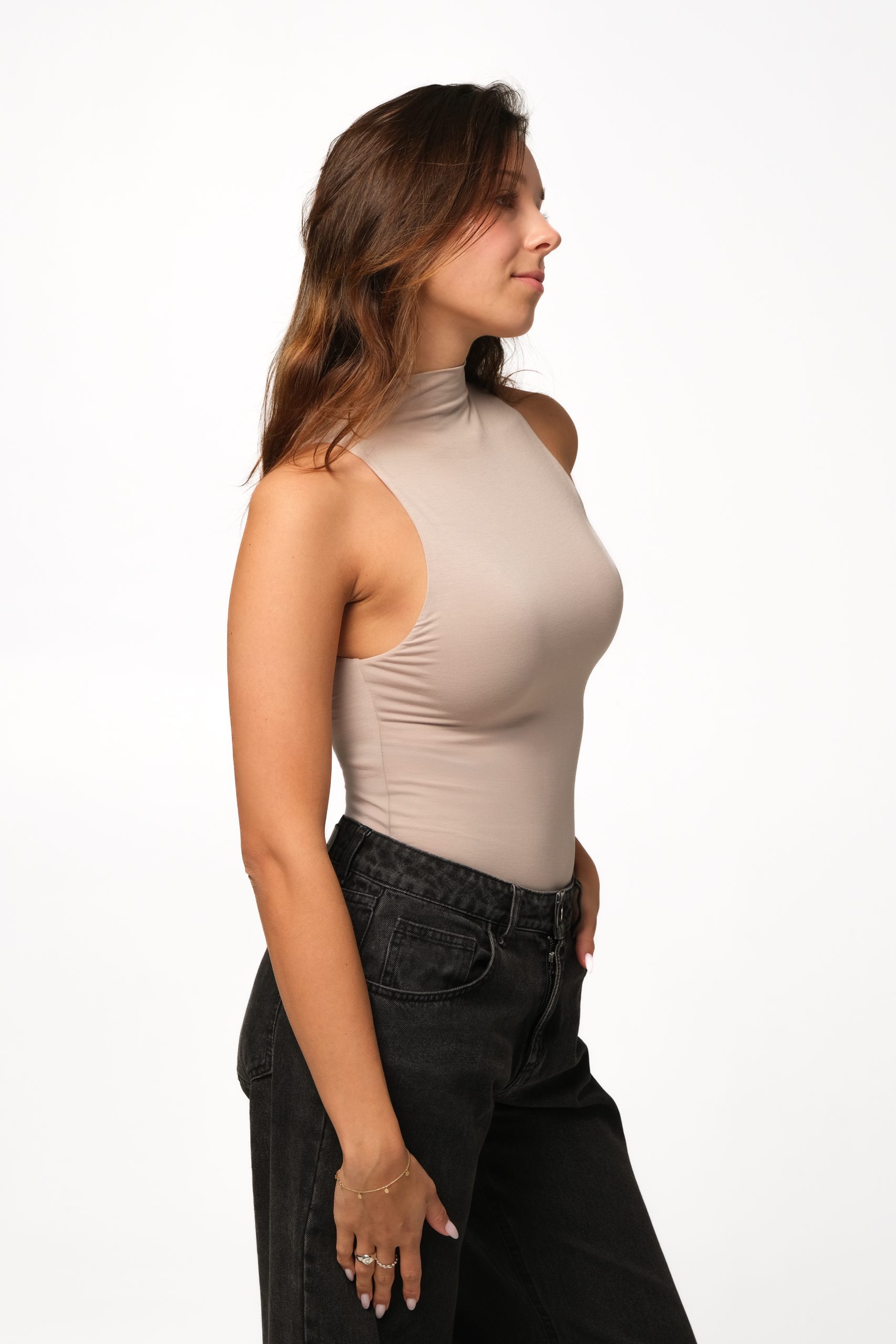 Body z mini golfem bez rękawów taupe