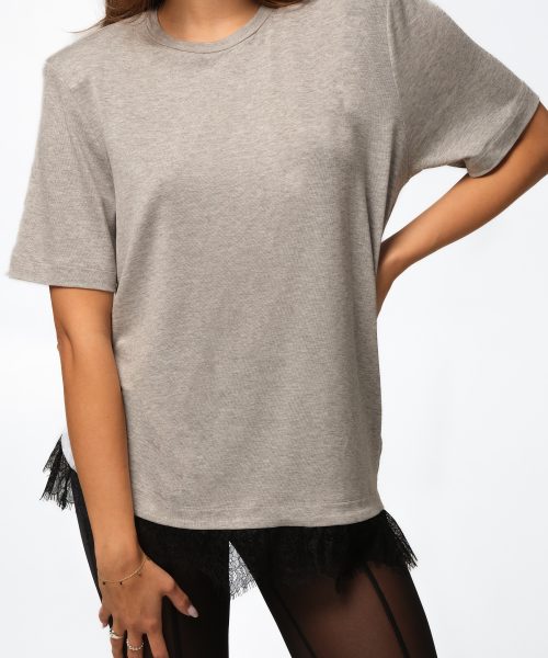 T-shirt z poduszkami z koronką szary