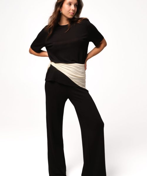 Spodnie z szeroką nogawką ze sznurkiem czarne