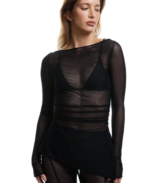 Bluzka z rozcięciami z siatki czarna