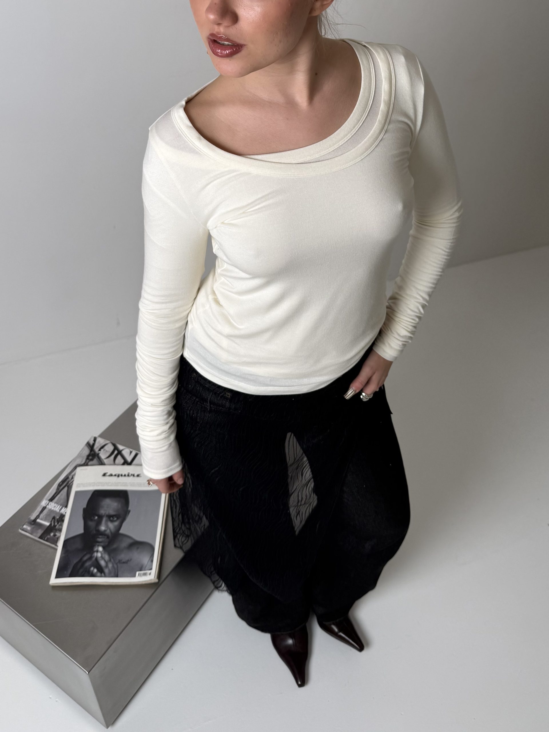 Longsleeve z dodatkiem kaszmiru classic ecru