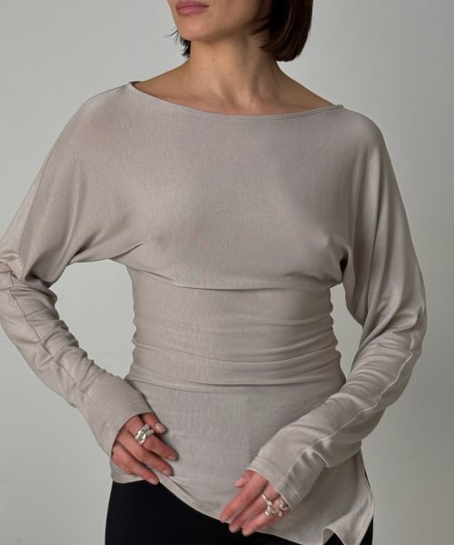 Bluzka fly z rozcięciami z dzianiny beżowa