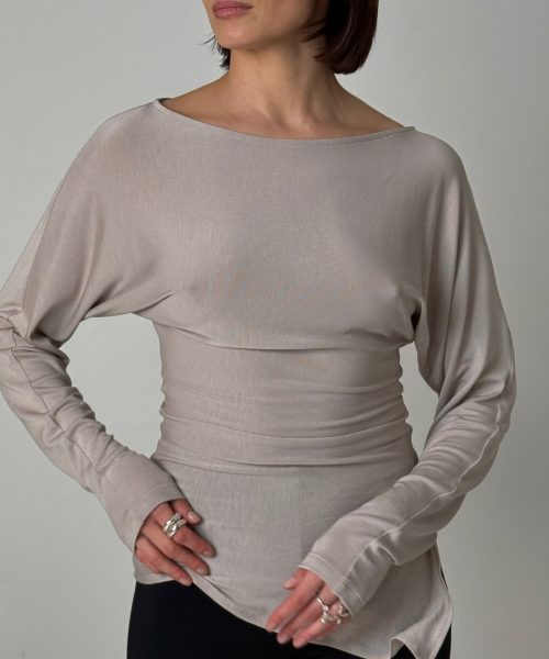 Bluzka fly z rozcięciami z dzianiny beżowa