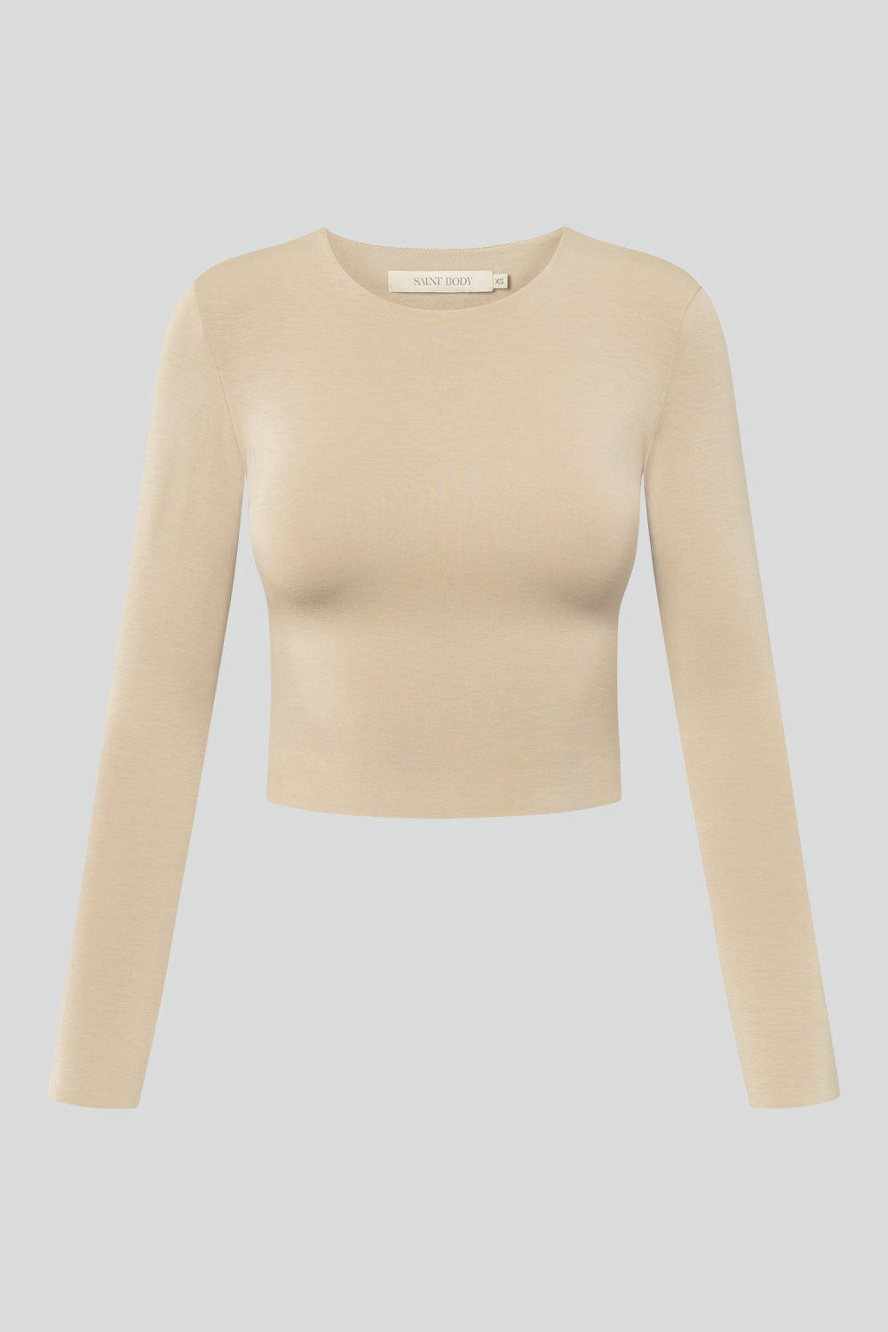 Crop Top z dzianiny beżowy - obrazek 3