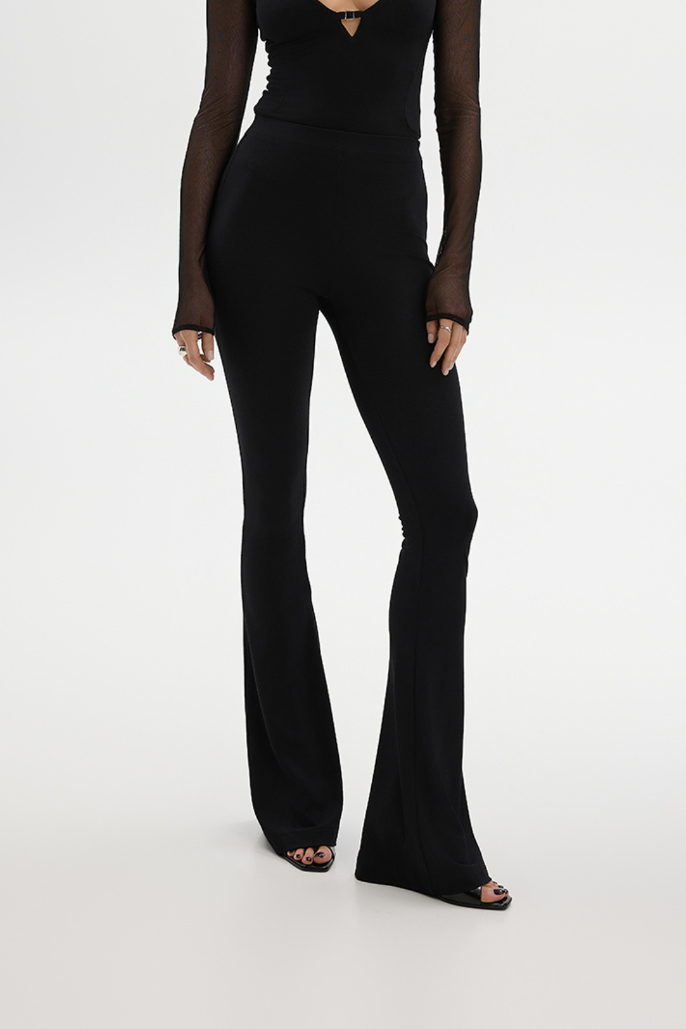 Legginsy z wysokim stanem dzwony czarne