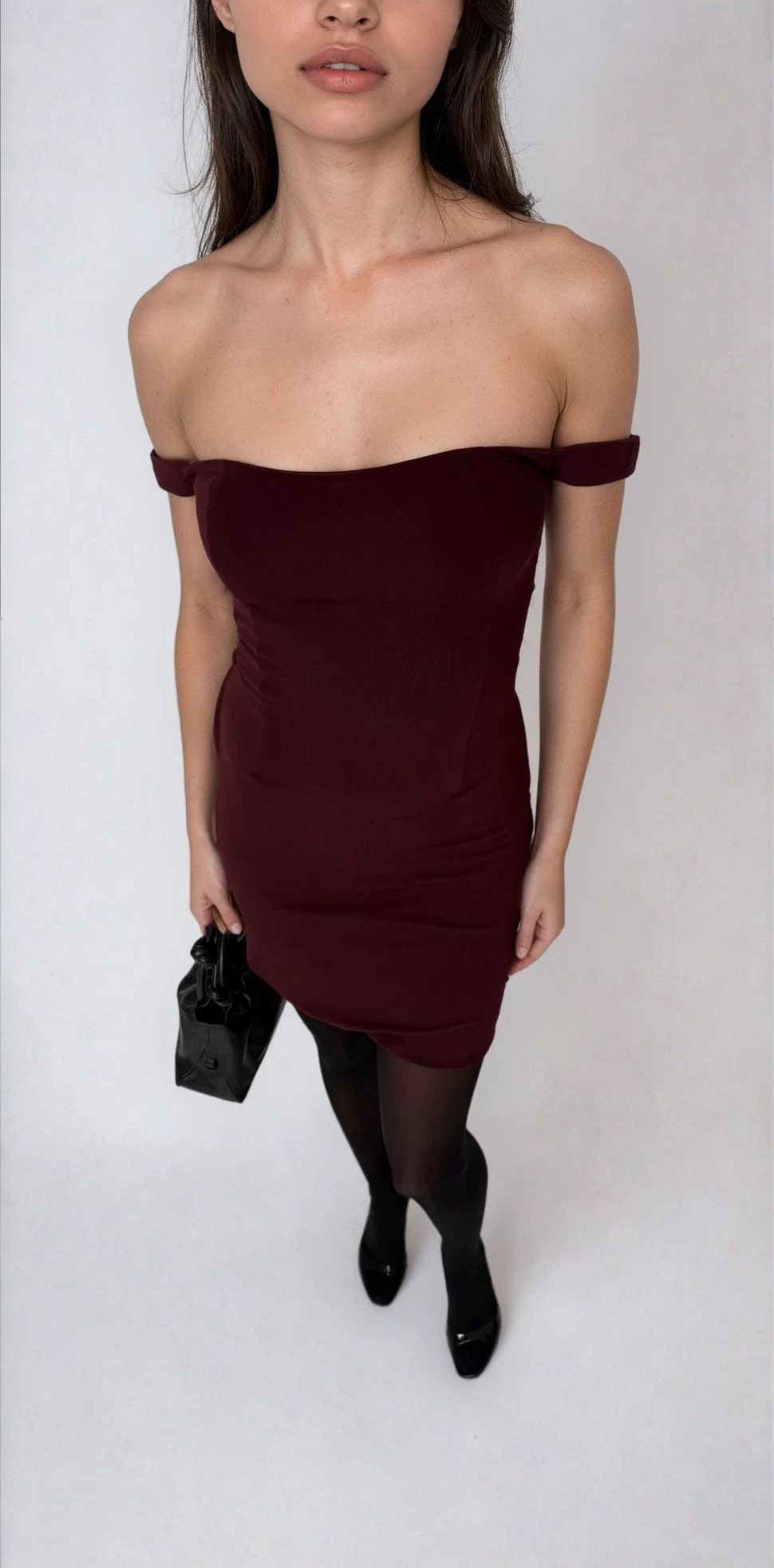 Sukienka mini bardot wine - obrazek 2