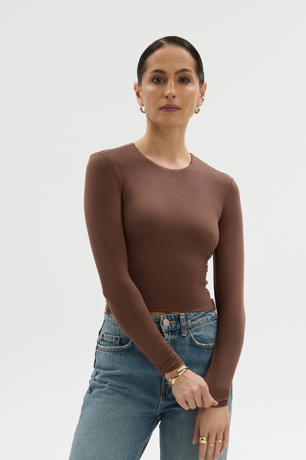 Crop Top z dzianiny brązowy
