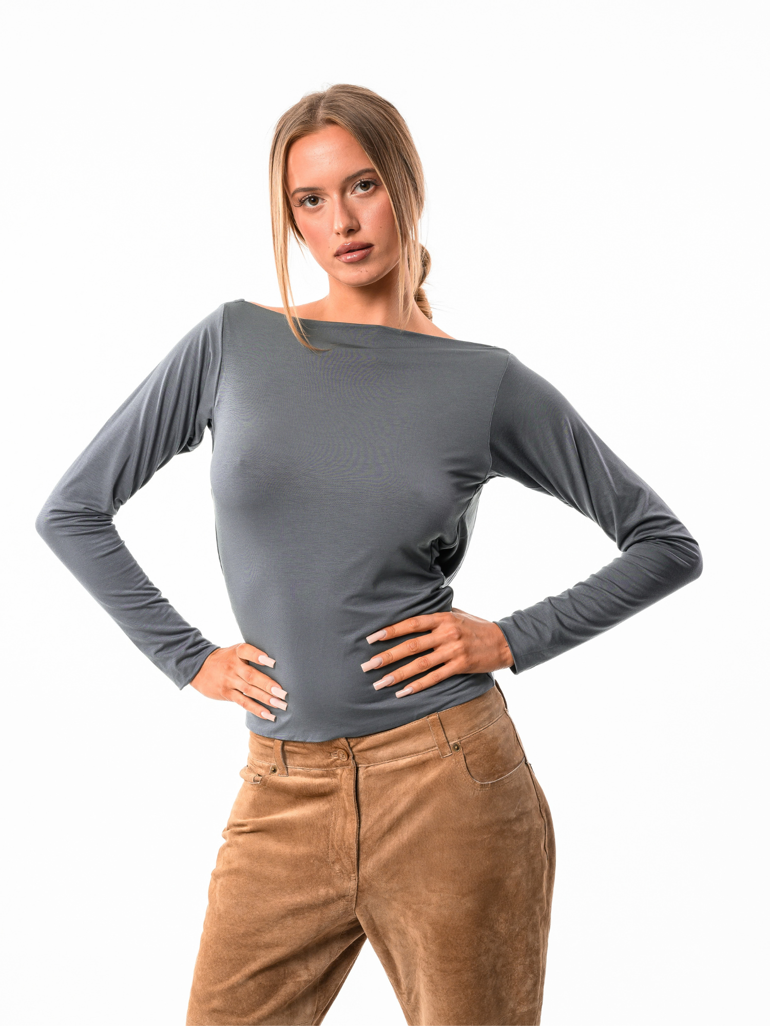 Longsleeve Clara Loose Back grafit - obrazek 2